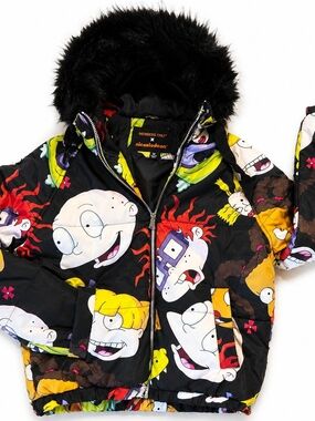Members Only Black Jacket with Yellow, Blue and Purple Cartoon Accents